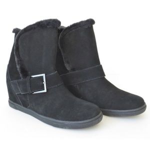 DKNY BLACK SUEDE WEDGE BOOTS DONNA KARAN NEW YORK